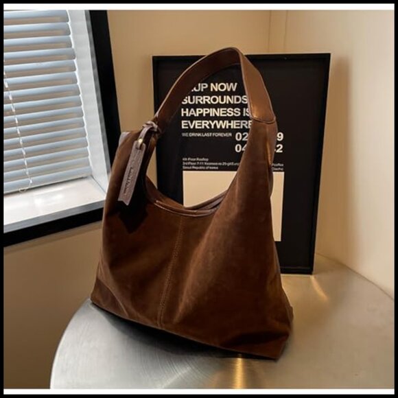 Slouchy Hobo Tote Bag Faux Suede Minimalist Chic Casual Shoulder Purse - Picture 3 of 7